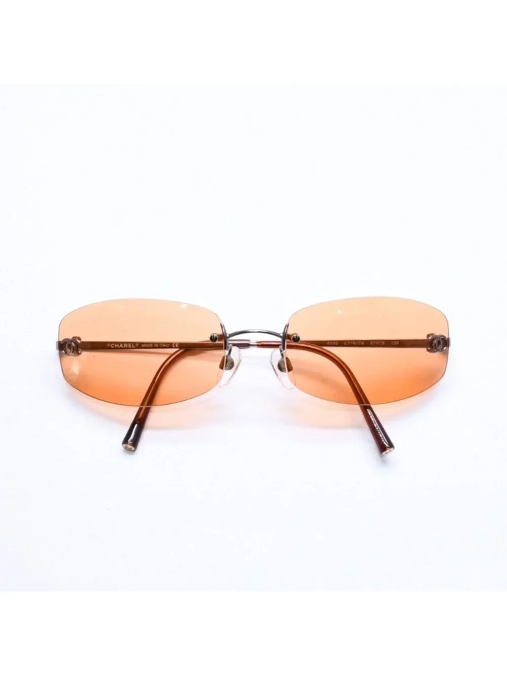 Chanel Rimless Sunglasses Side CC Logo Metal Orange 19 Eyewear
